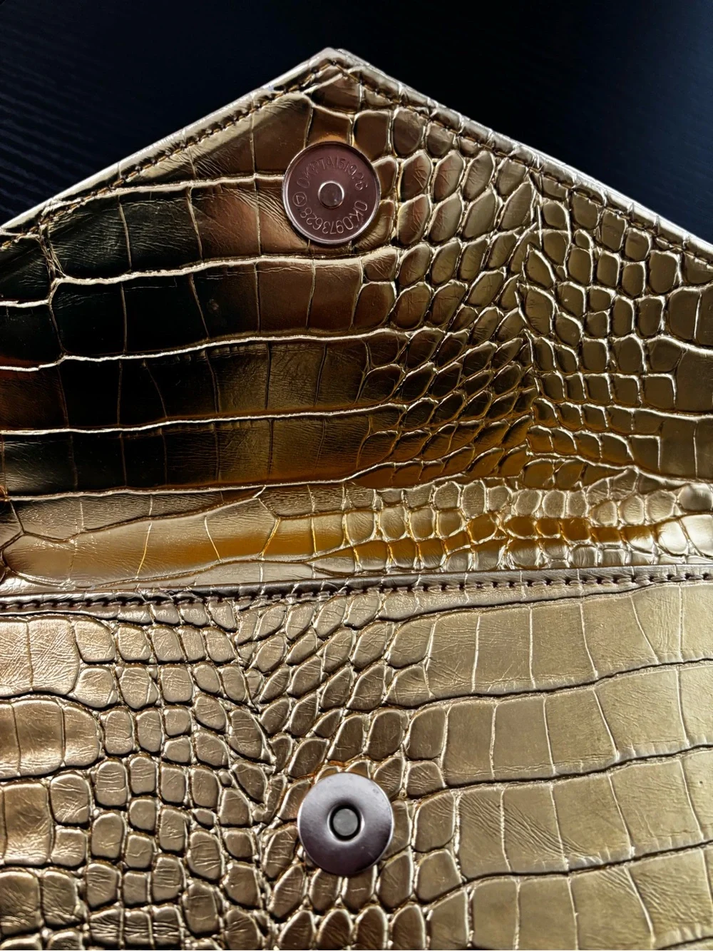 Gold Metallic Croc Embossed Envelope Clutch Wristlet Purse